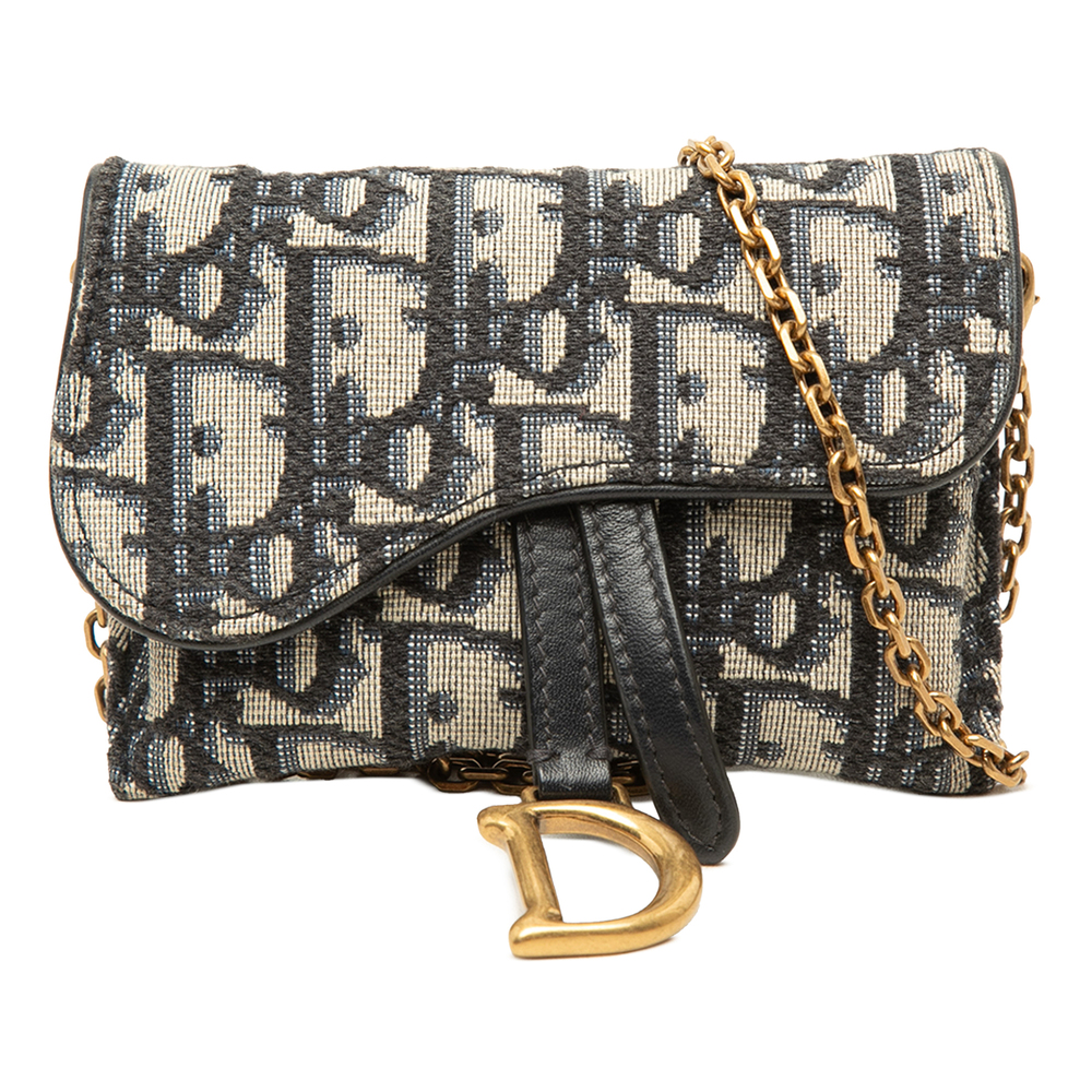 Pre-Loved Dior Nano Oblique Canvas Saddle Chain Pouch